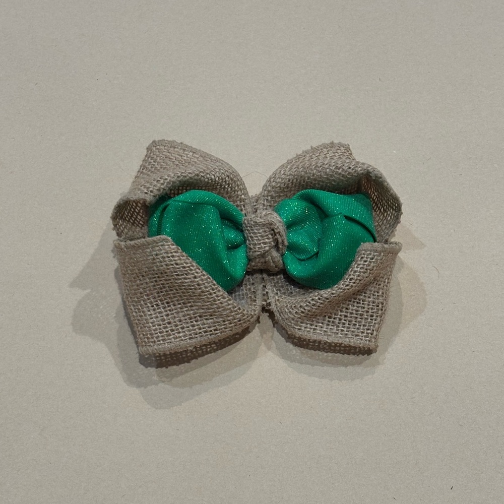Rustic Burlap & Green Fabric Hair Bow